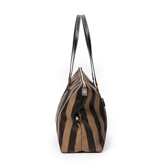 Fendi Large Pequin Zip Tote en Bronceado/Negro Lienzo - Image 4