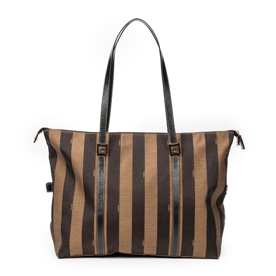 Fendi Large Pequin Zip Tote en Bronceado/Negro Lienzo - Image 5