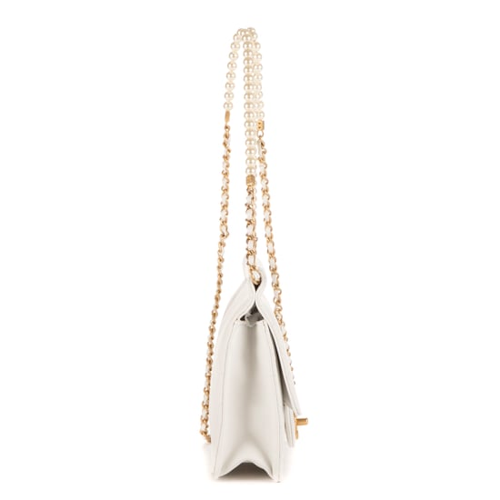 Chanel Vintage Pearl Wallet on Chain  en Blanco Piel de becerro - Image 5
