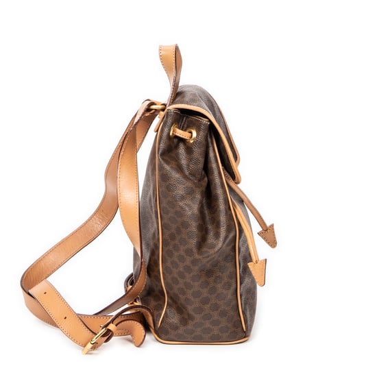 Celine Small Flap Drawstring Backpack en Beige/Marrón Lona recubierta - Image 4