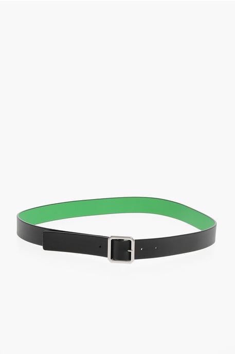 Cinturón de cuero reversible con hebilla de metal en color negro - Image 3