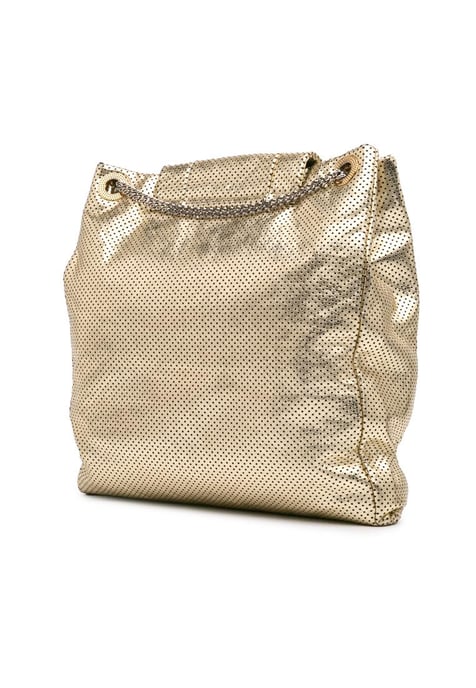 Tote De Cuero Metalico Craquelado Perforado Con Correas De Eslabones De Cadena - Image 2