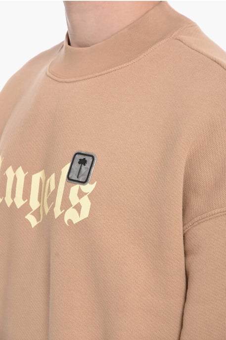 Sudadera de algodón cepillado PXP PALM con cuello redondo en beige - Image 3
