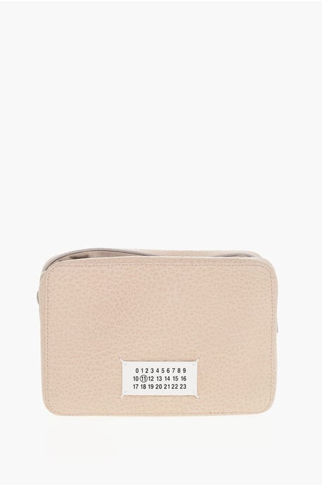 Bolso bandolera MM11 5A de piel texturizada con detalle de lona en rosa - Image 1