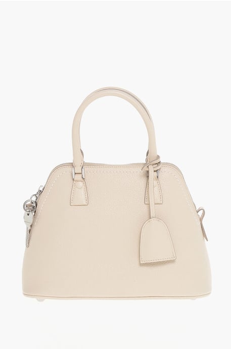 Bolso MM11 5AC de piel texturizada con detalle de lona en beige - Image 1