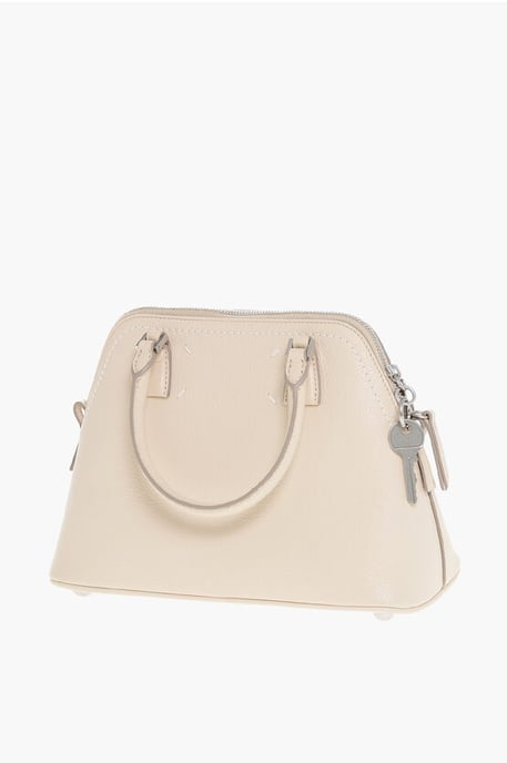 Bolso MM11 5AC de piel texturizada con detalle de lona en beige - Image 2