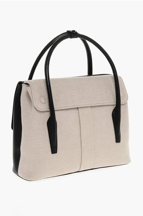 Bolso tote de lona y cuero con correa de hombro ajustable en color negro - Image 2