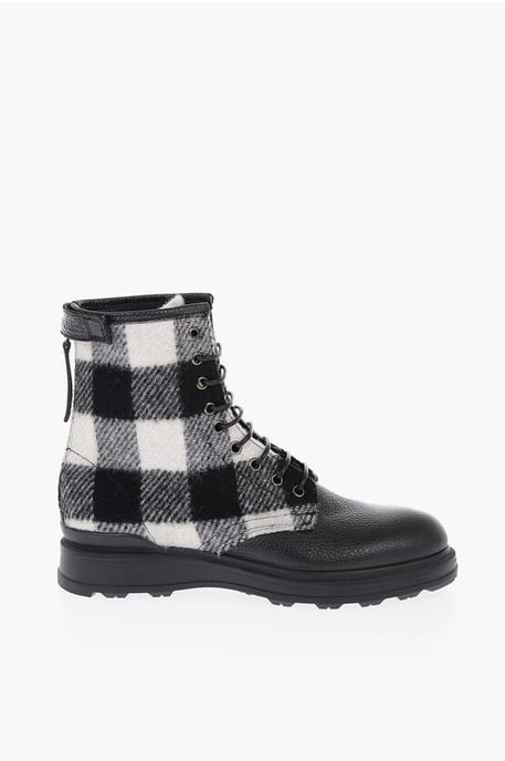 Botas de combate de lana y piel texturizada con cuadros de búfalo en blanco y negro - Image 3