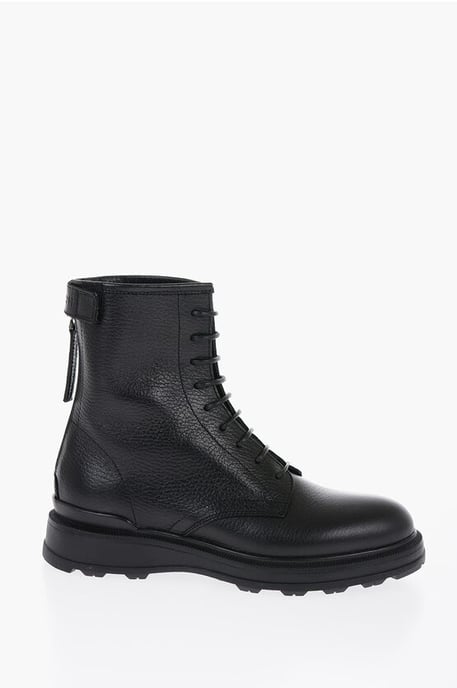 Botas de combate de cuero texturizado con cremallera en color negro - Image 3