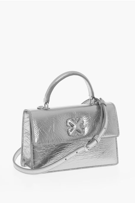 Bolso de mano de piel metalizada con bandolera extraíble en color plata - Image 3