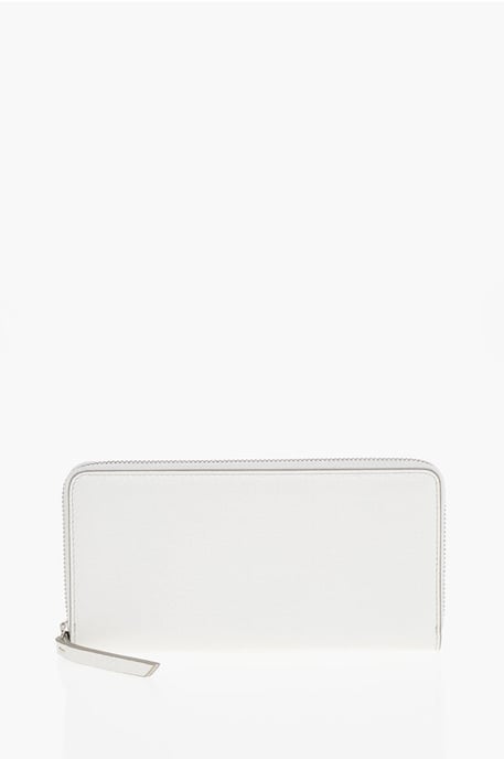 Cartera MM11 de piel texturizada con cremallera en color blanco - Image 1