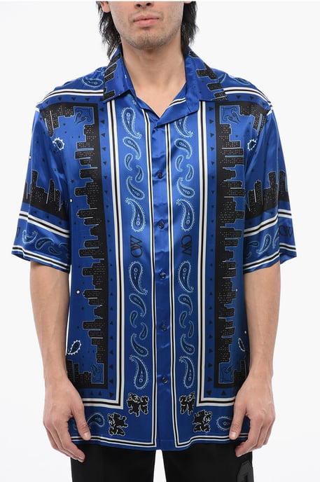 Camisa de bolos con motivo de bandana en azul y negro - Image 1