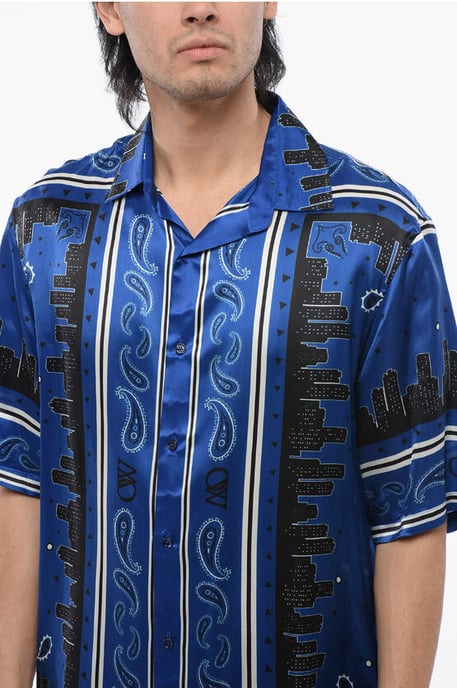 Camisa de bolos con motivo de bandana en azul y negro - Image 3