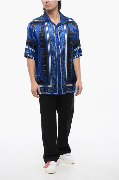 Camisa de bolos con motivo de bandana en azul y negro - Image 4