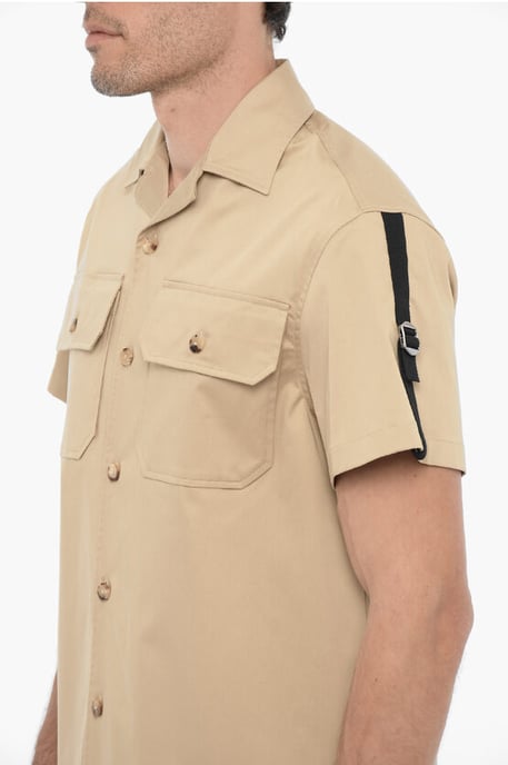 Camisa sahariana de manga corta con doble bolsillo en el pecho en beige - Image 3