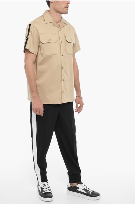 Camisa sahariana de manga corta con doble bolsillo en el pecho en beige - Image 4