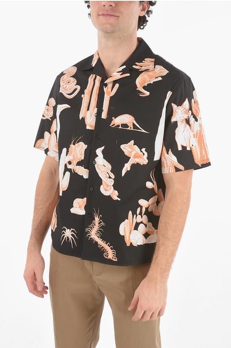 Camisa de manga corta con cuello campero de BURNING MAN en negro - Image 1