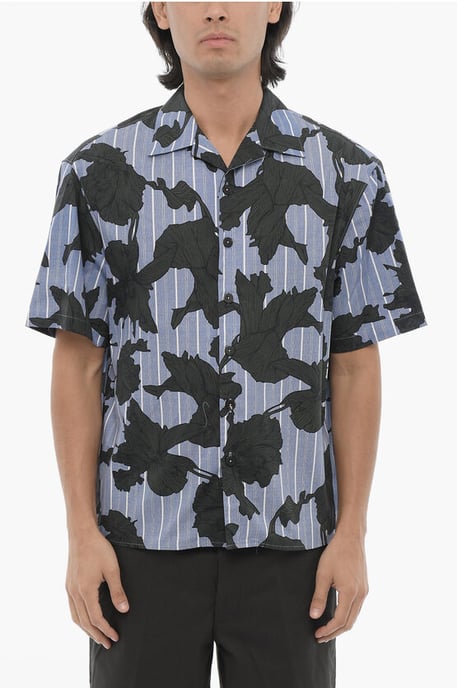 Camisa de corte cuadrado con motivo floral en azul y negro - Image 1