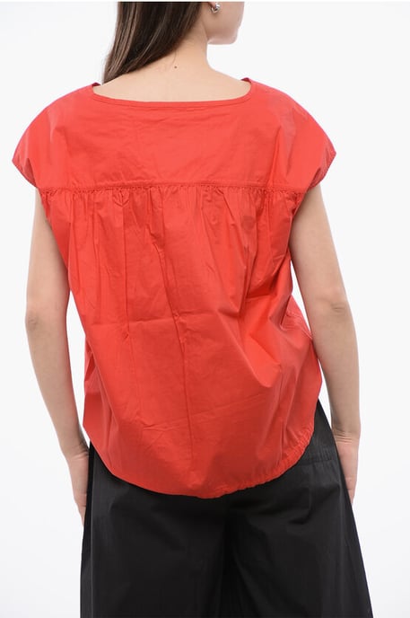 Camisa sin mangas Popeline con cordón ajustable en rojo - Image 2