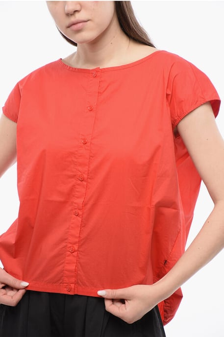 Camisa sin mangas Popeline con cordón ajustable en rojo - Image 3