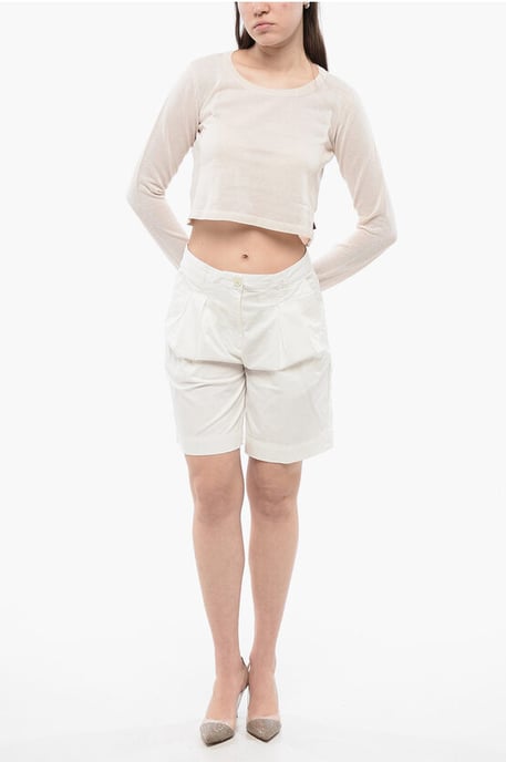 Pantalones cortos elásticos con doble pliegue en blanco - Image 4