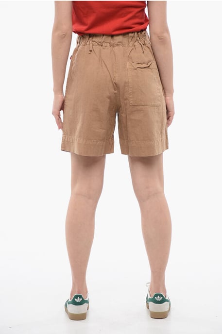 Pantalones cortos de mezcla de lino con cinturilla elástica en beige - Image 2
