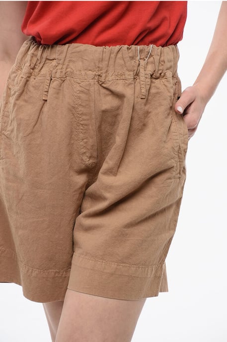 Pantalones cortos de mezcla de lino con cinturilla elástica en beige - Image 3