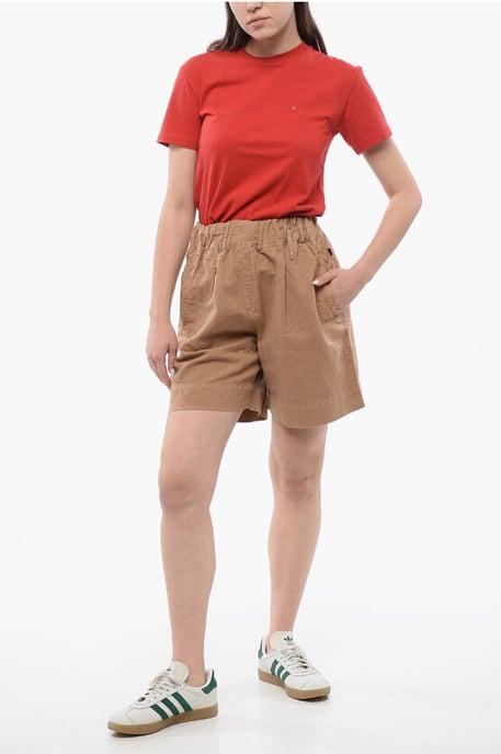 Pantalones cortos de mezcla de lino con cinturilla elástica en beige - Image 4