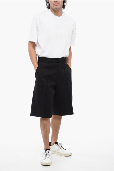 Pantalones cortos chinos de algodón elástico con trabillas para cinturón en negro - Image 3