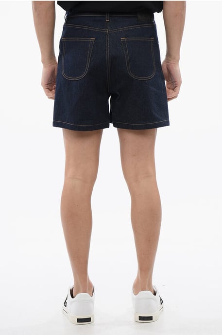 Shorts vaqueros con bordado 90SLOGO y lavado crudo en azul - Image 2