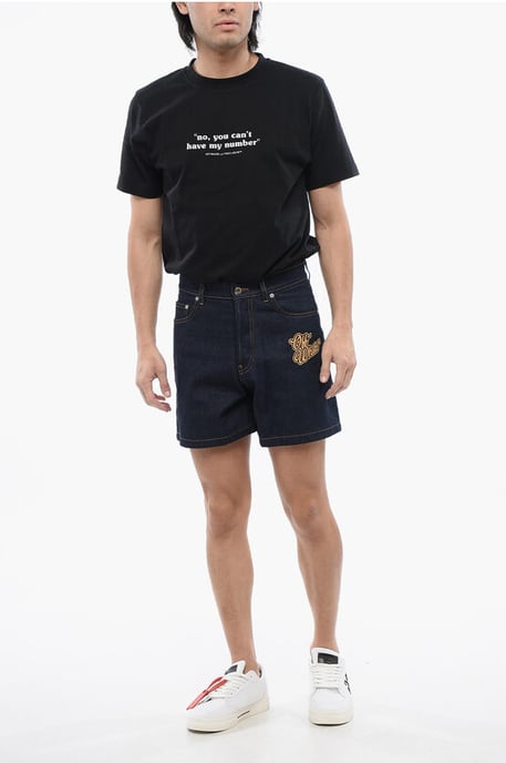 Shorts vaqueros con bordado 90SLOGO y lavado crudo en azul - Image 4