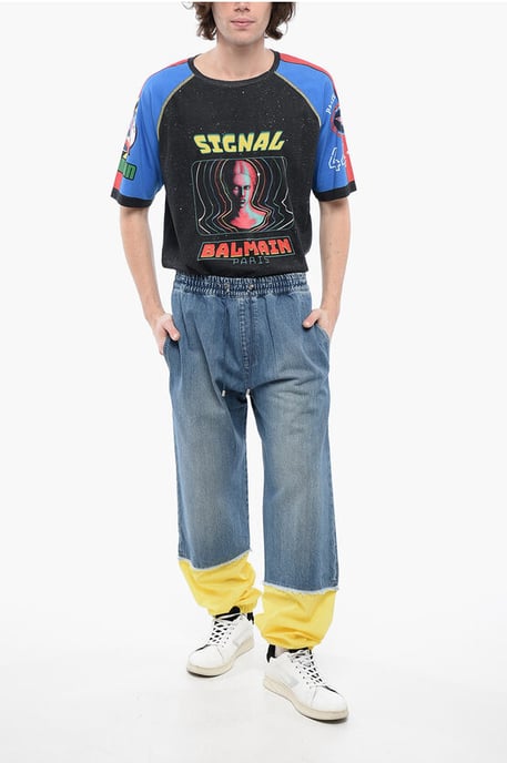 Shorts vaqueros gaucho con cinturilla elástica BALMAIN X POKEMON en azul claro - Image 4