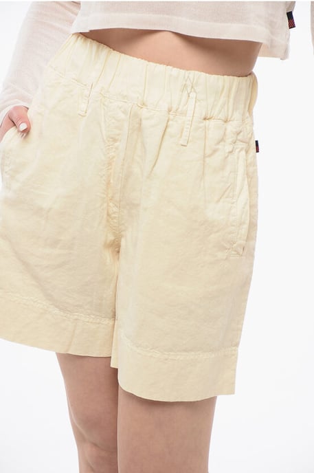 Pantalones cortos de mezcla de lino con cinturilla elástica en beige - Image 3