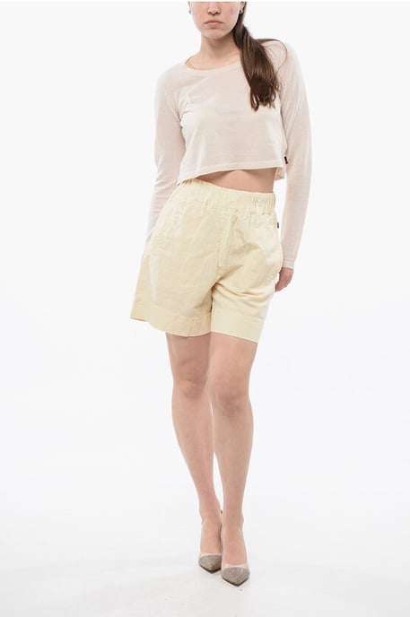 Pantalones cortos de mezcla de lino con cinturilla elástica en beige - Image 4