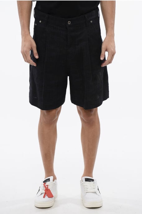 Pantalones cortos de lino con el logotipo 90 bordado en azul - Image 1