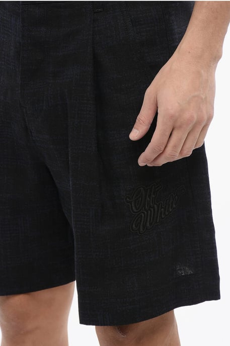 Pantalones cortos de lino con el logotipo 90 bordado en azul - Image 3