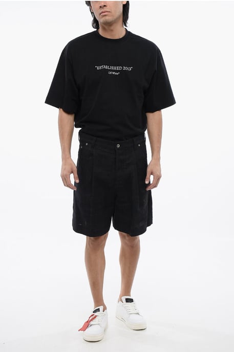 Pantalones cortos de lino con el logotipo 90 bordado en azul - Image 4