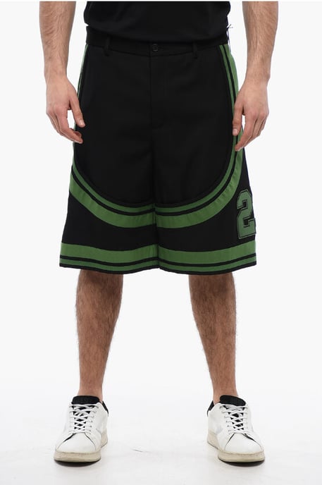 Pantalones cortos VARSITY con parches y detalles de cinta en negro - Image 1