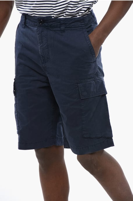 Pantalones cortos cargo de algodón con trabillas para cinturón en azul - Image 3