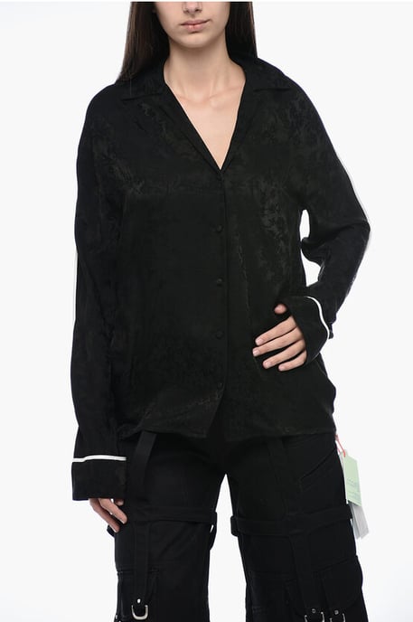Camisa de brocado de temporada con ribetes en contraste en negro - Image 1