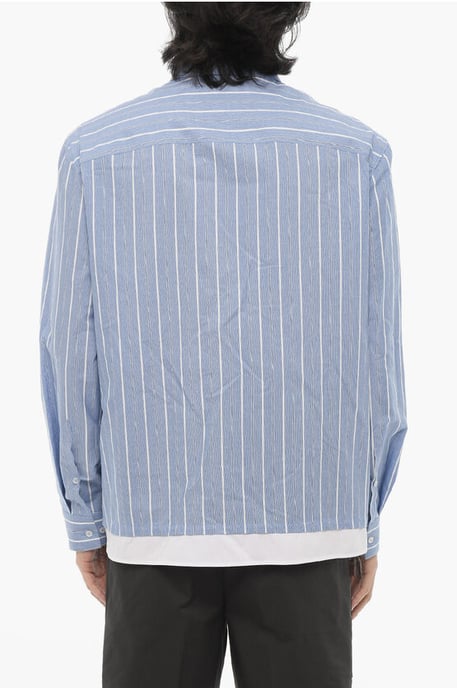 Camisa informal de algodón a rayas de corte cuadrado en azul - Image 2