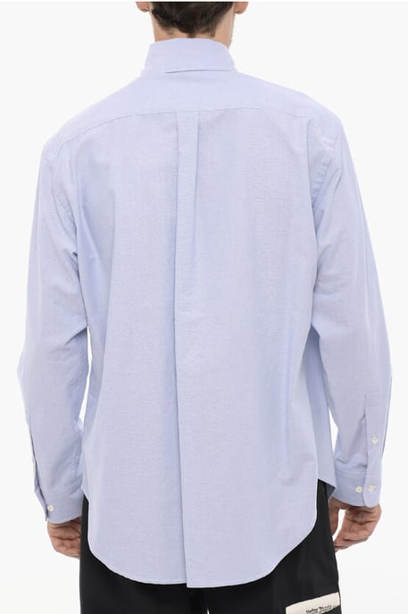 Camisa de algodón piqué con botones y bolsillo en el pecho en azul claro - Image 2