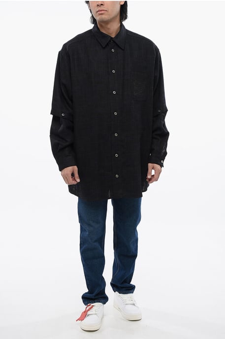 Camisa de lino con camisa desmontable en azul - Image 4