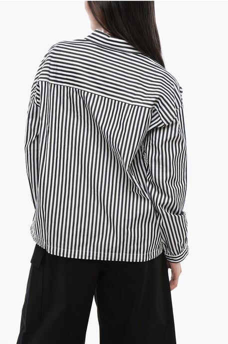 Camisa de hilo a rayas con cordón ajustable en blanco y negro - Image 2
