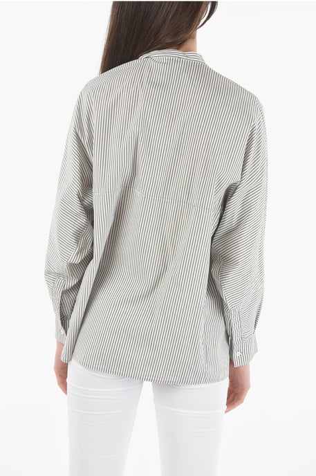 Camisa oversize a rayas con bolsillo en el pecho en gris - Image 2