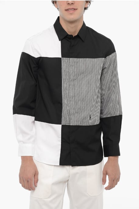 Camisa de algodón patchwork en blanco y negro - Image 1