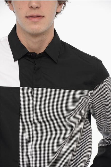 Camisa de algodón patchwork en blanco y negro - Image 3
