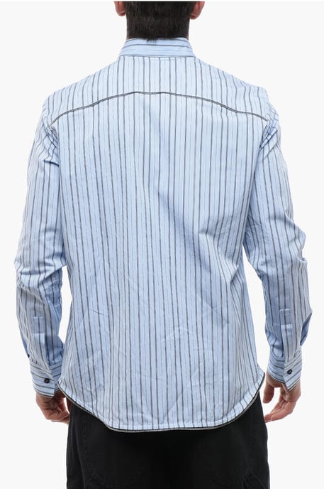 Camisa Popelina a rayas con cremallera en azul claro - Image 2