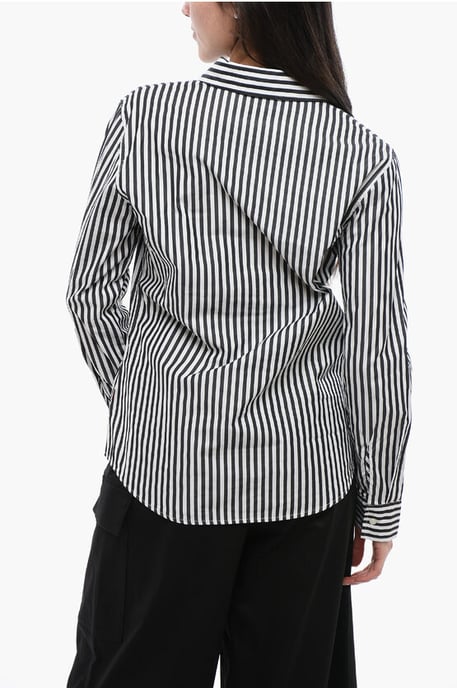 Camisa sahariana de hilo a rayas Awning en blanco y negro - Image 2