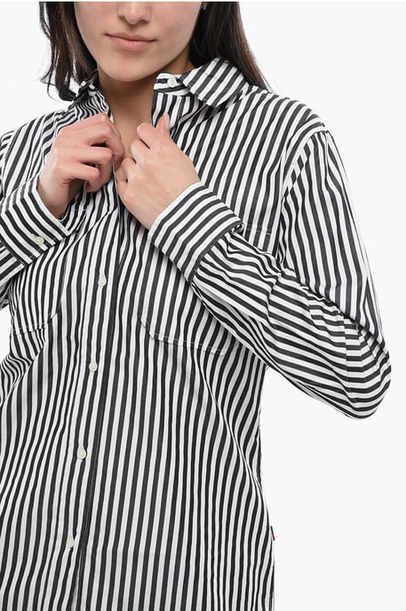 Camisa sahariana de hilo a rayas Awning en blanco y negro - Image 3